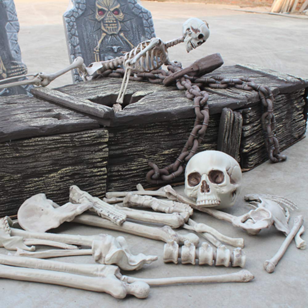 XONOR 28 Pieces Skeleton Bones and Skull for Halloween Decor or Spooky Graveyard Ground Decoration (28PCS)