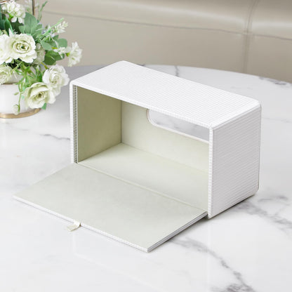 Cretkhp PU Leather Tissue Box Cover Rectangle with Magnetic Closure, Modern Tissue Box Holder for Bathroom NightStands Livingroom, Decorative Tissue Holder for 120(3-Ply)/160(2-Ply) Tissue Box (White)