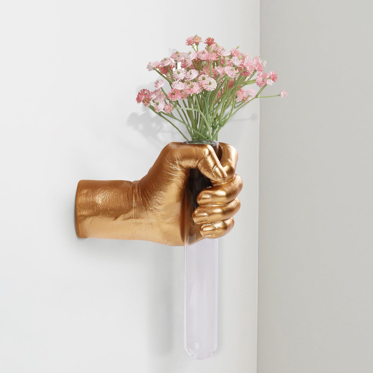 XYQXYQ Gold Wall Sculptures, Hand Vases Home Decor, Wall Mount Art Sculpture, Unique Wall Art Statue, Funky Flower Vase Decorations, Modern Eclectic Hanging Decor,Glass Test Tube Vase