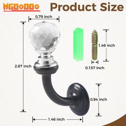 Mgoodoo 5PCS Small Crystal Wall Mounted Hooks, 2.87x1.46 inch Bathroom Crystal Robe Holder Decorative Towel Hanger with Screw for Face Mask Hat Key Bags Bathroom Bedroom Kitchen