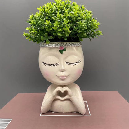 Nuhikap 1 Piece Face Planter Cute Planter Decorative As Shown Resin Flower Face Planter Pots Face Planter