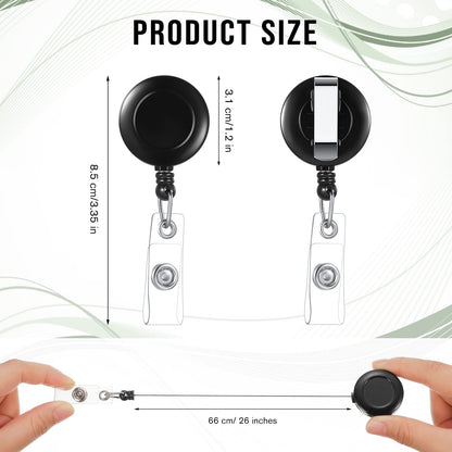 Handepo 200 Pcs Retractable Badge Reels Bulk Retractable Badge Holders with Clips ID Holder Key Ring Clip for Office Worker Students Teachers Doctor Nurse Name ID Card Holder Key Card(Black)