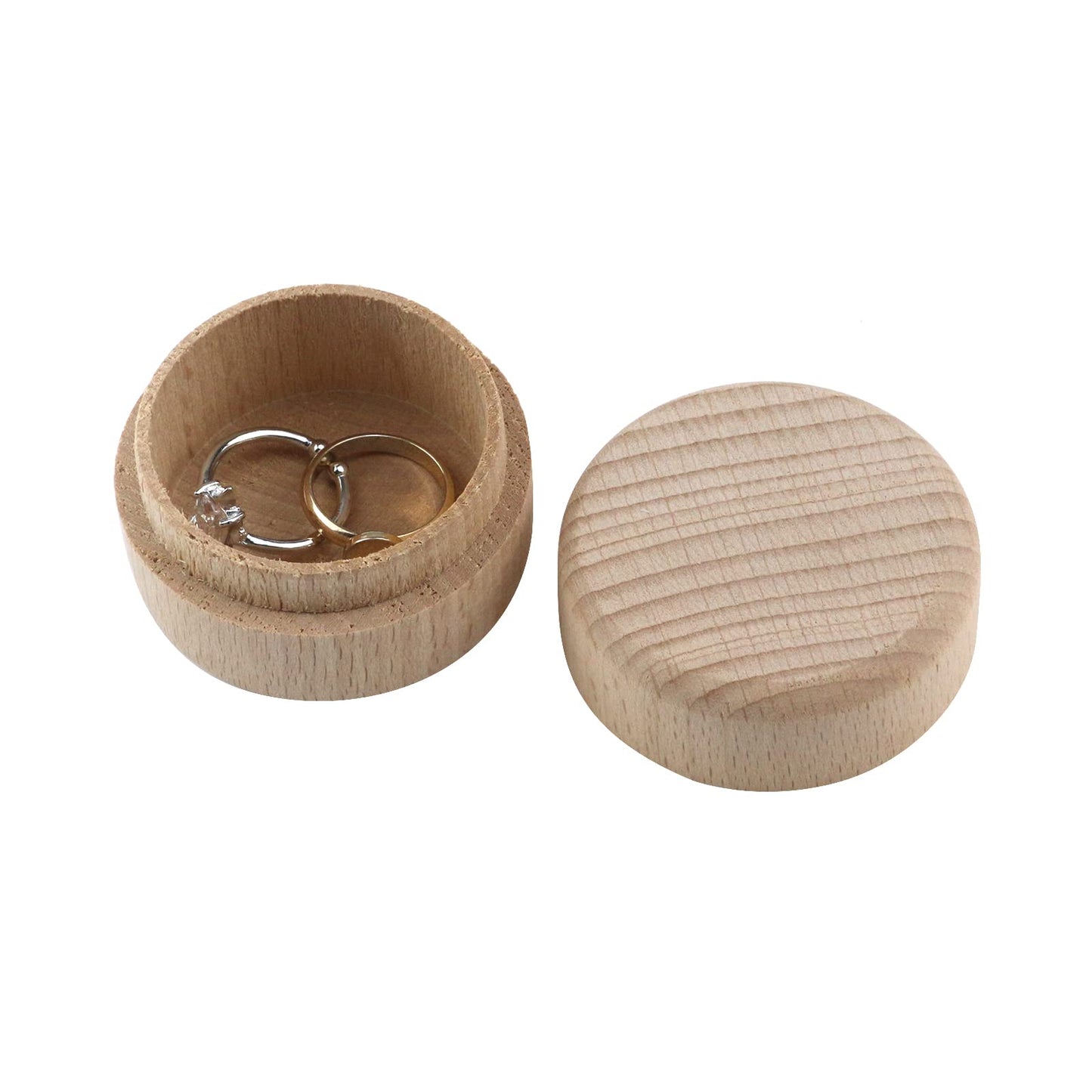 Tighall 4PCS Wooden Ring Box Bearer Mini Round Wooden Wedding Ring Unpainted Jewelry Trinket Box Container Case Storage DIY (2 x 1.35 inch)