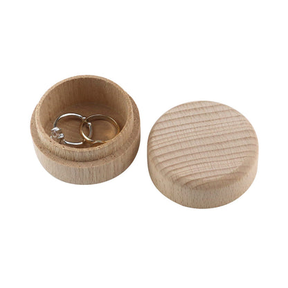 Tighall 4PCS Wooden Ring Box Bearer Mini Round Wooden Wedding Ring Unpainted Jewelry Trinket Box Container Case Storage DIY (2 x 1.35 inch)