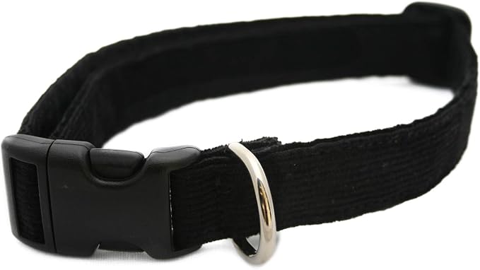 Hemp Corduroy Dog Collar - No Pattern (1/2" Small, Black)