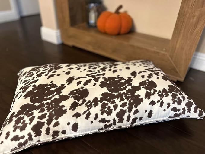 Natural Cotton Canvas Dog Bed – Raw Cotton Filled Pet Cushion Insert, Breathable Eco-Friendly Dog Mattress, Durable Washable Cover with Zipper (Cow Print Brown White, Large 48"x30"x5")
