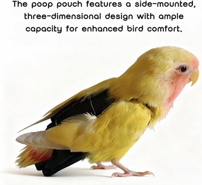 Bird Diaper Flight Suit, Cute Cosplay Parrot Clothes, Easy-to-Wear Washable Nappy, Durable Metal Ring Harness for Cockatiel, Conure, African Grey, Parakeet Outdoor Flying (with Leash,S)