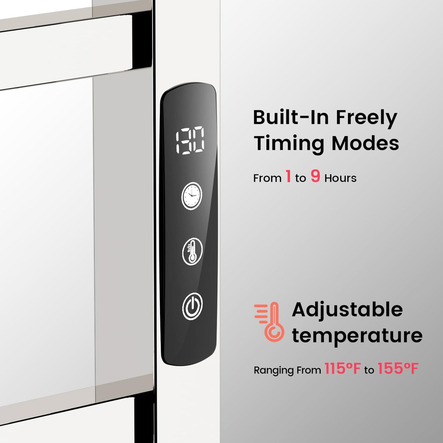 Towel Warmer,Stainless Steel Towel Warmer Rack for Bathroom -10 Bars Wall Mounted Towel Heater with Intelligent Touch Screen Timer, Hard Wired/Plug-in, Black