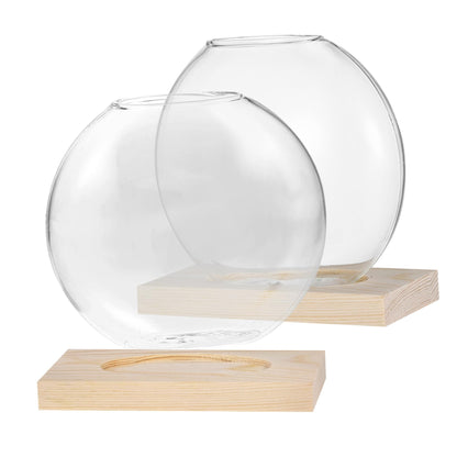 IWOWHERO 2sets Desktop Glass Planter Clear with Base for Hydroponic Plants Decorative Terrarium for Home Office for Small Greenery Floral Displays