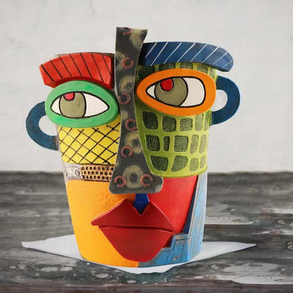 Beranosoer Abstract Rainbow Head Planter, Graffiti Face Planter with Drainage, Flower Plant Pots for Indoor Plants A Small Size
