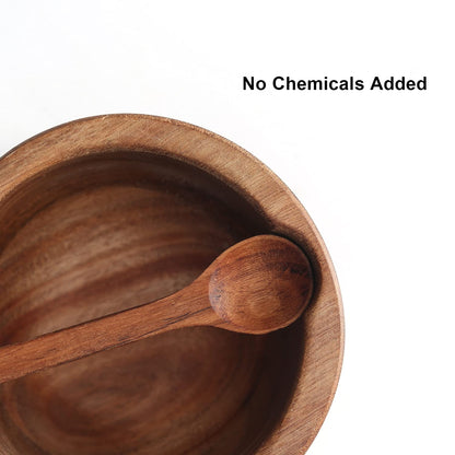 KITCHENDAO Large Wood Salt and Pepper Box Bowl Set with Built-in Serving Spoon, Natural Solid Acacia Base, Big Capacity Salt Pepper Cellar Container Holder, 10oz Capacity Each, Black & Grey Marble Lid