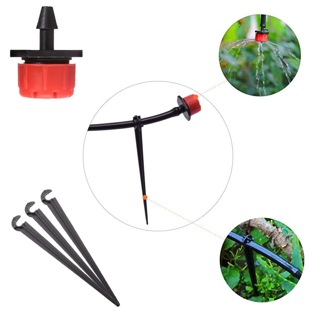 MSDADA Drip Irrigation System Kit, Automatic Plant Watering System 1/4" Blank Distribution Tubing Hose Kit, DIY Adjustable Nozzle Emitters for Plant, Garden, Greenhouse, Patio, Flower Bed, Lawn (81ft)