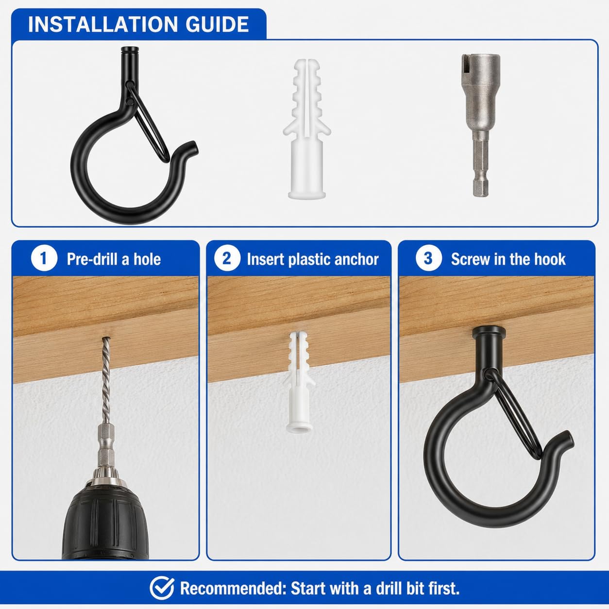 TviewSmart 22PCS Screw Hooks, Screw in Hooks with Q-Shaped Safety Buckle, Heavy Duty Ceiling Hooks for Hanging, Outdoor String Light Hooks, Eye Hooks for Hanging Plants