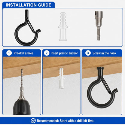 TviewSmart 22PCS Screw Hooks, Screw in Hooks with Q-Shaped Safety Buckle, Heavy Duty Ceiling Hooks for Hanging, Outdoor String Light Hooks, Eye Hooks for Hanging Plants