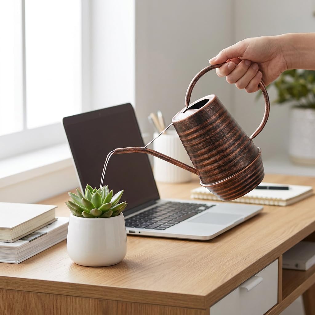 HORTICAN Small Watering Can, 0.3 Gallon/34oz., Copper, Galvanized, Indoor Water Can, Metal Watering Can with Long Spout, Plant Water Can for Indoor Plants