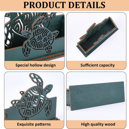 CREATCABIN Sea Turtle Business Card Holder for Desk Wooden Decorative Business Cards Display Stand Green Open Postcard Organizers for Desktop Office Home Tabletop Exhibition Decor 4.5x1.6x3.5Inch