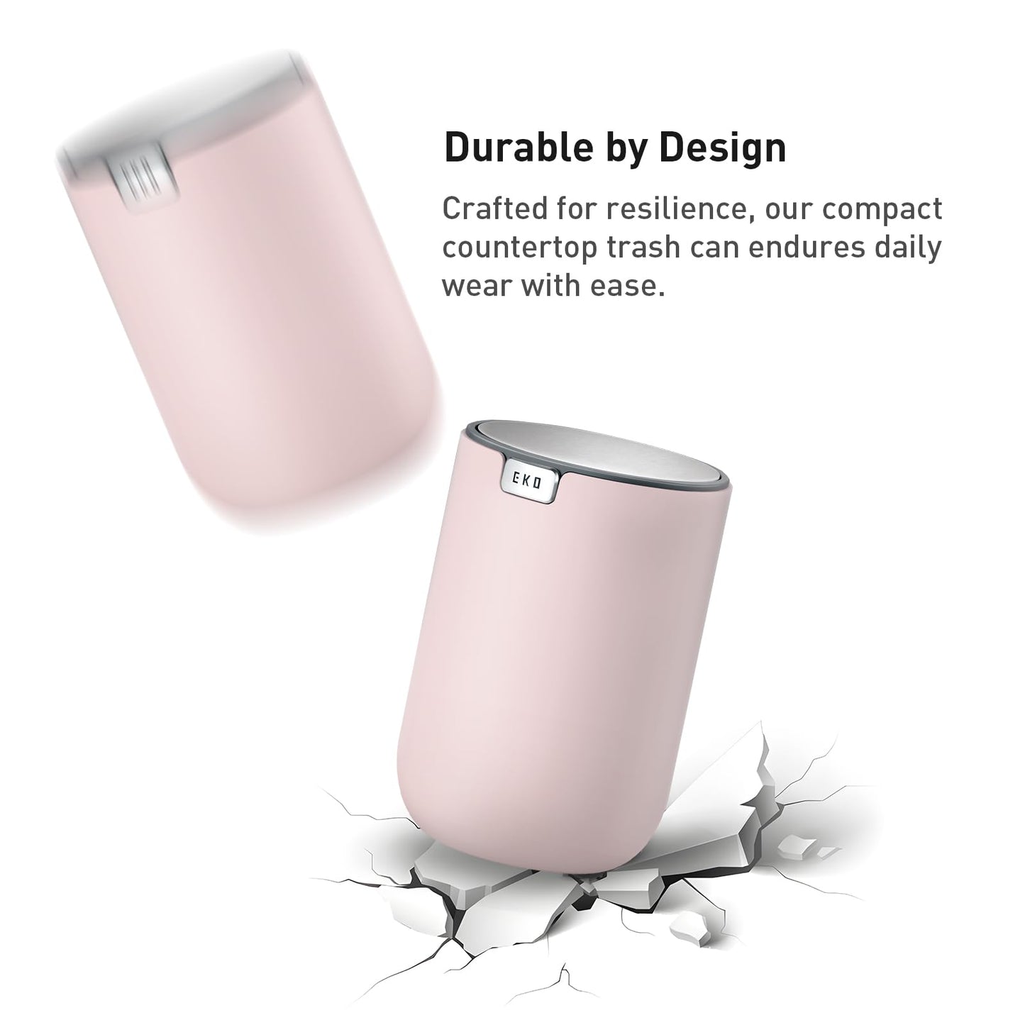 EKO Fandy 0.4 Gal/1.5L Mini Tabletop Trash Bin with Swing-Lid, Desktop Trash Can for Bathroom Countertop, Vanity, Coffee or Office, Small Garbage Bin (Pink)