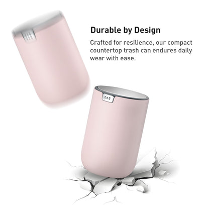 EKO Fandy 0.4 Gal/1.5L Mini Tabletop Trash Bin with Swing-Lid, Desktop Trash Can for Bathroom Countertop, Vanity, Coffee or Office, Small Garbage Bin (Pink)