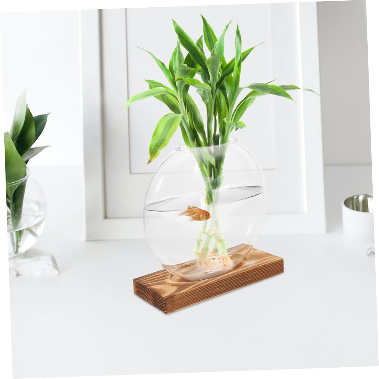 UTHCLO 2pcs Glass Vases with Wooden Stand Hydroponic Planter Set, Glass Terrarium for Indoor Plant Propagation, Small Flower Vases for Home and Office Décor