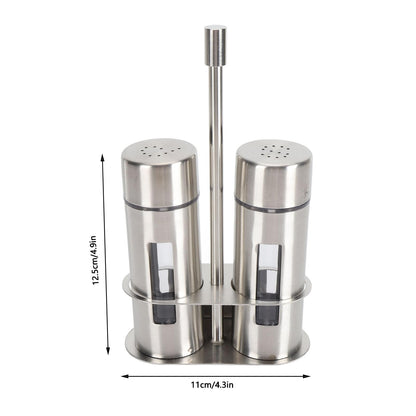 Salt and Pepper Shakers Set, Stainless Steel Seasoning Bottle with Holder, Refillable Salt Pepper Dispenser Spice Containers for Home Kitchen Countertop, BBQ, Bar, RV, Camp (L)