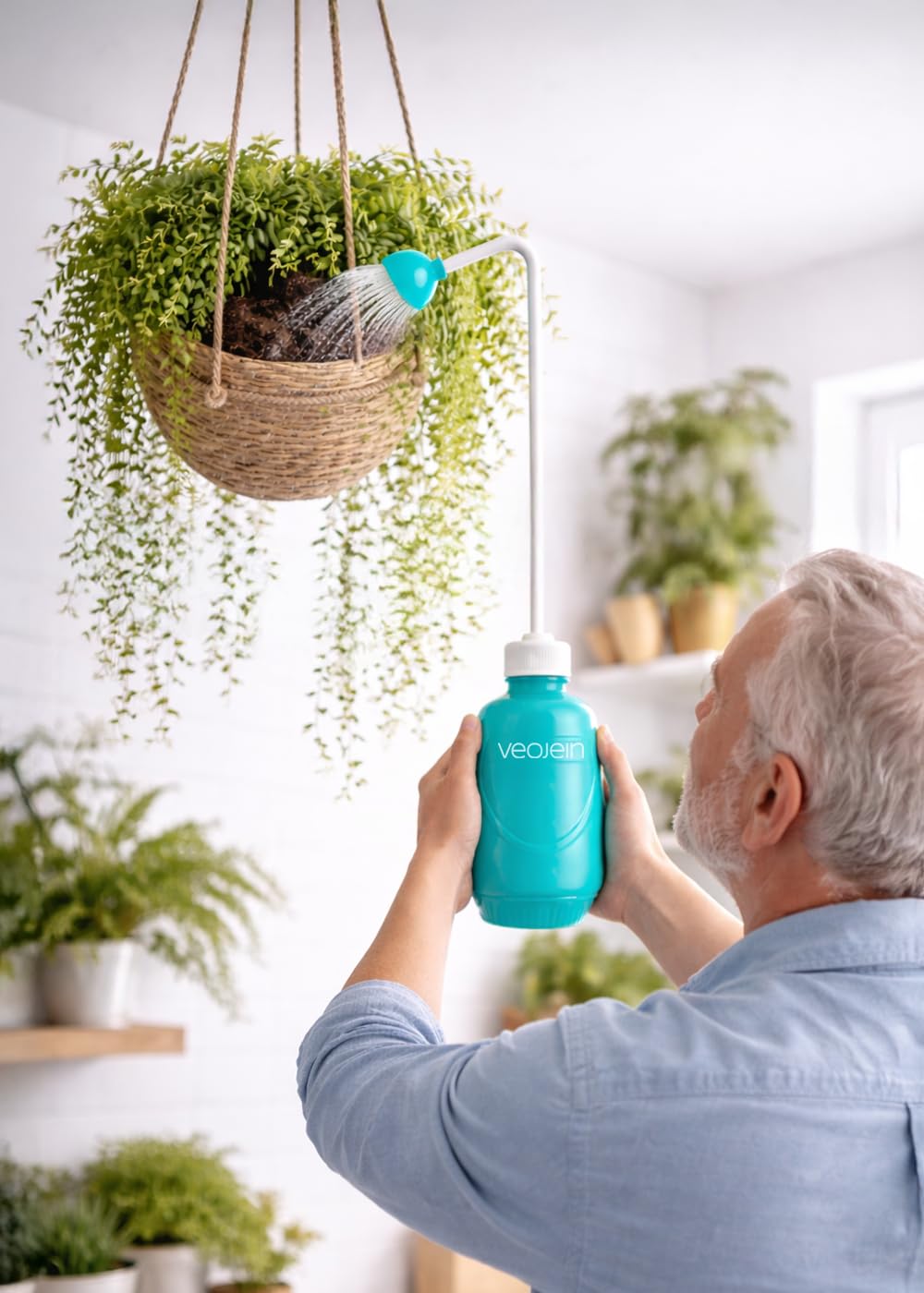 VEOJEIN Longest Spout Plant Watering Squeeze Bottle [16,2", Pack of 2], Watering Can for Hanging Plants, Original Extended Design for Hard-to-Reach Plants Indoor & Outdoor Watering, 15 oz (Teal)