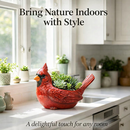Smilamo Cardinal Bird Succulent Planter, Red Resin Decorative Flower Pot, Bird Flower Pot & Outdoor Planter Pot, Resin Cardinal Flower Pot for Desk & Garden Decor, Unique Gift Idea (Red)