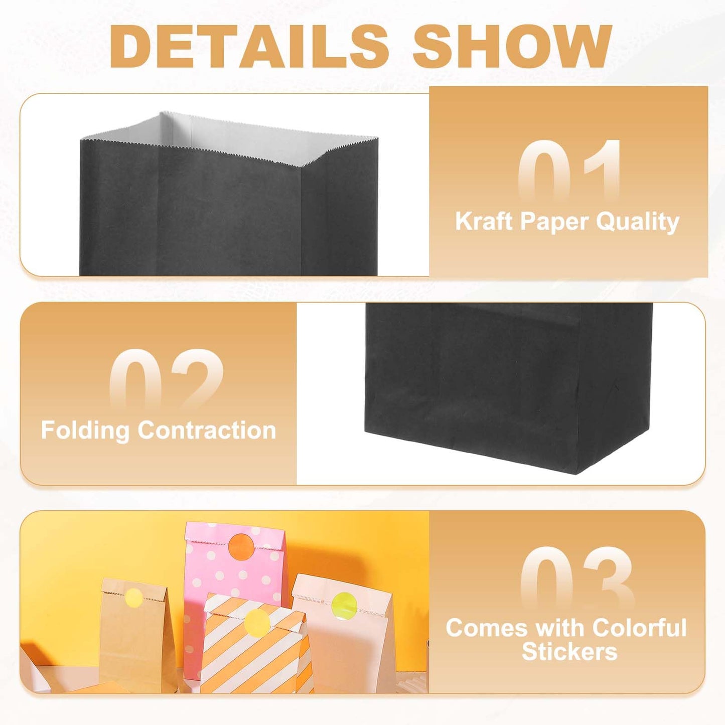 PATIKIL Party Favor Bag, 24 Pcs 5.1x3.1x9.4 Inch Medium Paper Candy Bags Gift Treat Celebration Halloween Goody Birthday Wedding Party with Stickers, Black