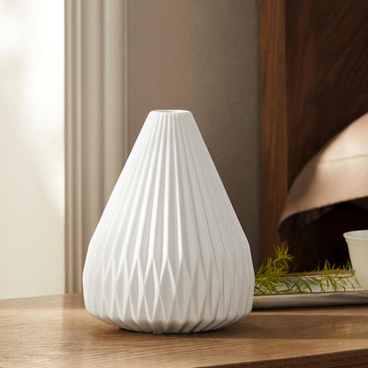 RONDURE 9.1" Modern Ceramic Table Lamp, Fully Dimmable Bedside Lamp for Bedroom Living Room Nightstand, White Translucent Ceramic Shade, Warm Ambient Decorative Corded Lighting, Bulb Included