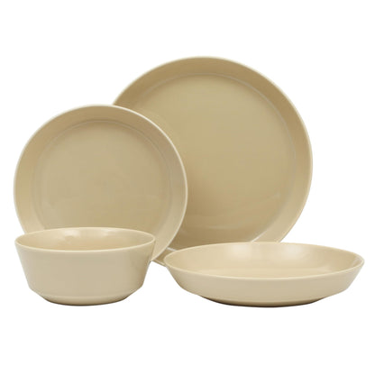 Gibson Home Summer Shades 16 Piece Plates and Bowls Dishes Service for 4 Porcelain Dinnerware Set - White