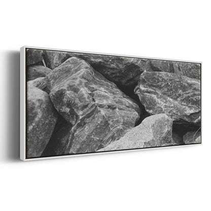 Renditions Gallery Floater Framed Home Décor Black Textured Rock Painting Canvas Hanging Decoration for Lounge Kitchen Bedroom - 20"x50" White Frame LT621