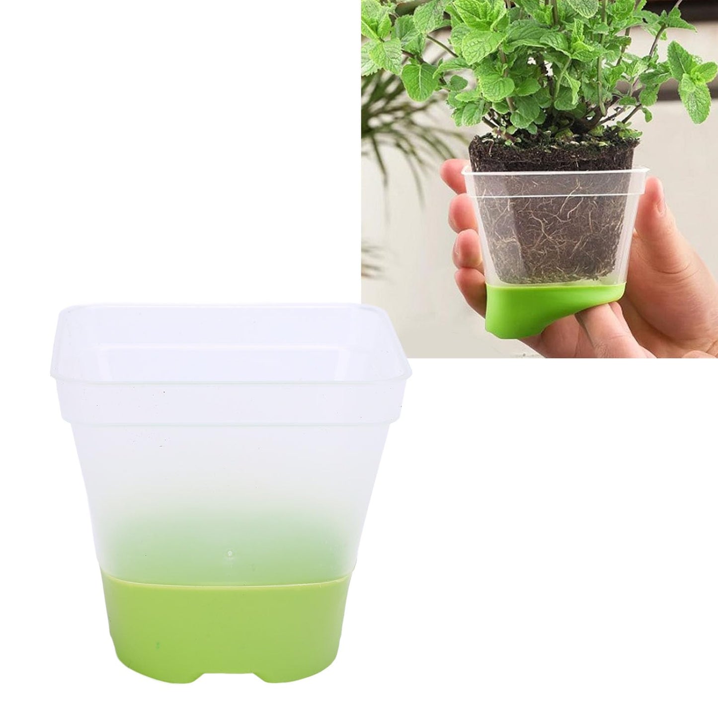 Yosoo Health Gear Nursery Pots with Drainage Holes 6 Sets Transparent Plastic Garden Pots Planter with Slipproof Silicone Base Lids, 3in Square Clear Plant Pot Reusable for Plants Starting