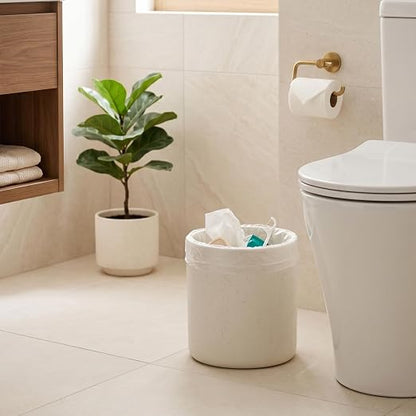Bathroom Trash Can, 1.6 Gallon Small Trash Can Cabinet, Simple Stone Look Oval Office Garbage Bin, Decorative Waste Basket for Bedroom, Living Room, Kitchen (Off White)
