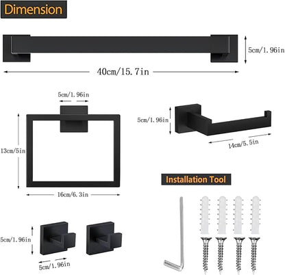 JOPOFI 10 Piece Bathroom Towel Bar Set - Thicken Stainless Steel Bath Towel Holder, 15.7 Inch Towel Racks for Bathroom Wall Mounted, Bathroom Hardware Accessories Set - Matte Black
