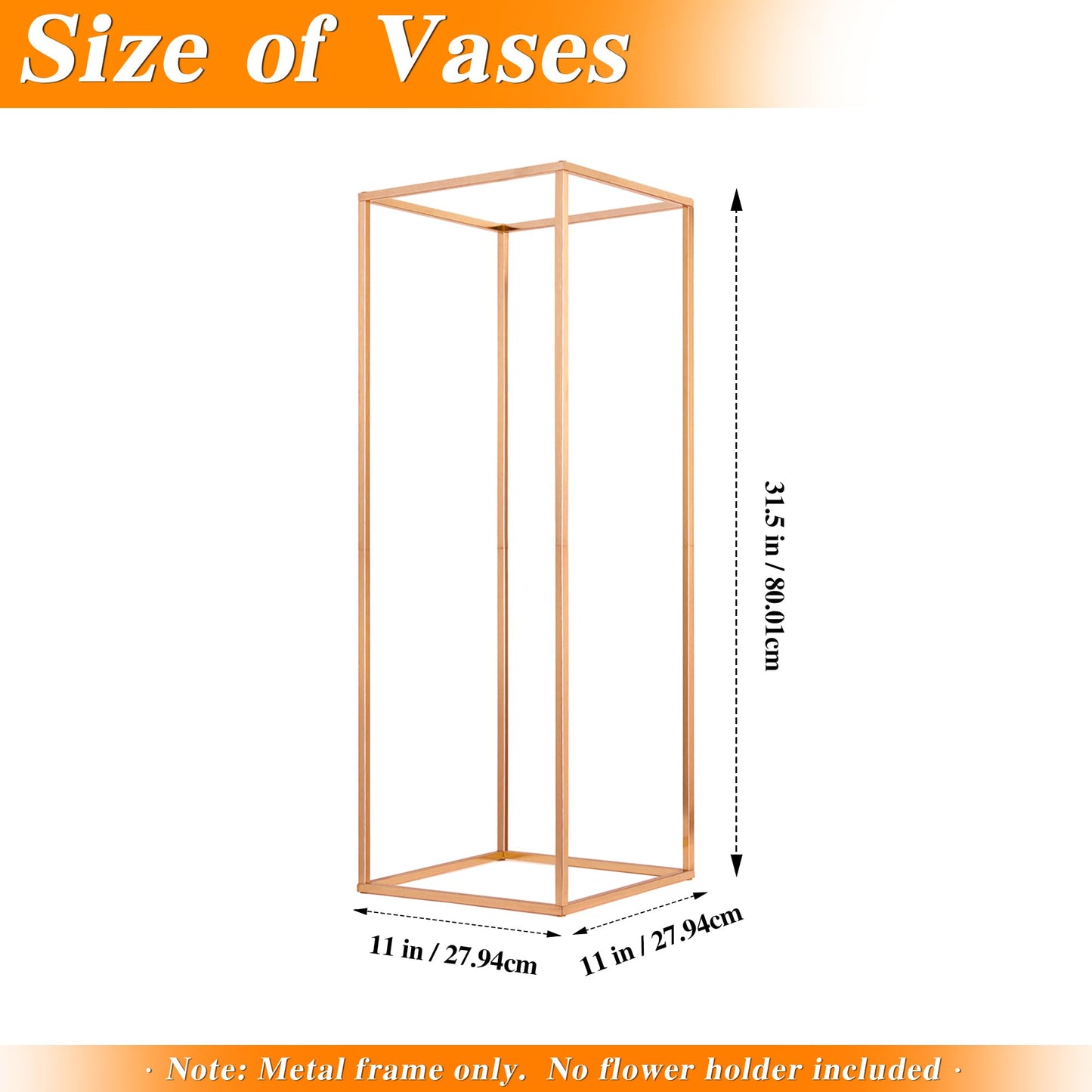 Gold Wedding Flower Stands, Set of 2 Metal Vases Column Geometric Wedding Table Display Centerpieces 31½ inches Tall Floral Decoration Holders for Wedding Party Decor