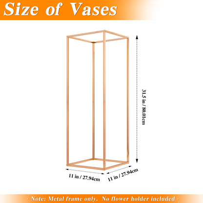 Gold Wedding Flower Stands, Set of 2 Metal Vases Column Geometric Wedding Table Display Centerpieces 31½ inches Tall Floral Decoration Holders for Wedding Party Decor