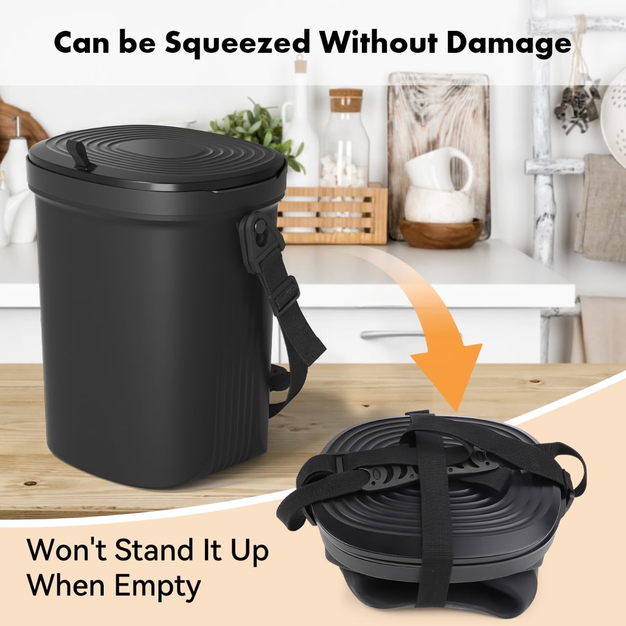 Mountable Silicone Collapsible Kitchen Compost Bin Under Sink, Surumer Hanging Trash Can with Lid for |Cupboard|Bathroom|Bedroom|Office|Camping, Indoor Compost Bucket, 2 Gallon Black