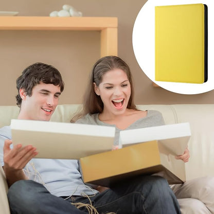 GEAoffice 16 Pocket Trading Card Binder for 1000+ Cards, Ringless Side-Loading 4x4 Card Binder with Zipper Closure, PU Leather 1024 Card Binder for MTG/TCG/Baseball/Sports&Game Cards, Yellow