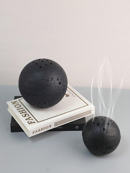 HUZHIBING 9 Holes Handmade Round Incense Resin Burner Holde, Minimalist Sphere Incense Frankincense Burner, Ravertine Incense Cone Holder for Yoga Meditation Spa Reading (Black)
