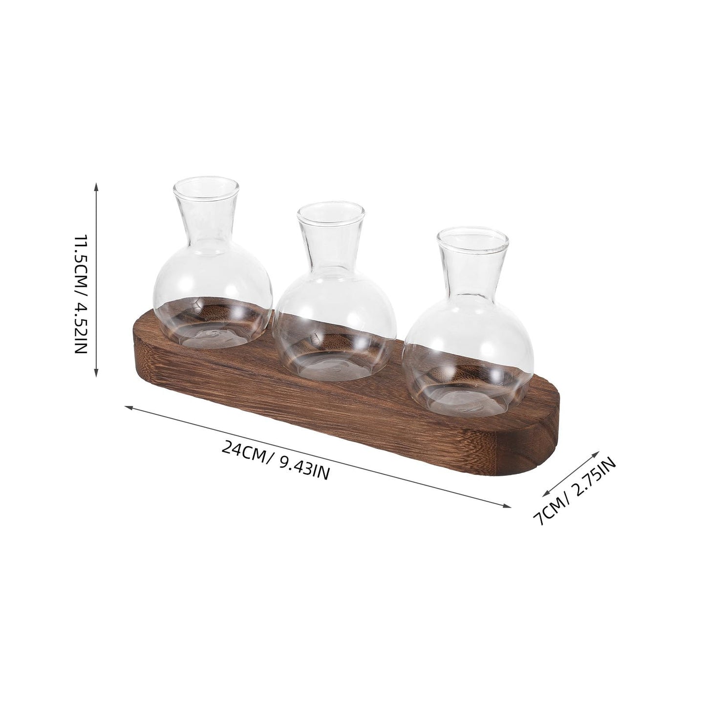 INOOMP Glass Floral Vase Set with Wooden Base, Hydroponic Plant Terrarium for Office and Living Room Desktop Decoration, 3pcs Small Glass Vases for Home Flower Centerpieces