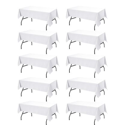 Dailyset 10-Pack White Tablecloths for Rectangle Tables, 60 x 102 Inches, Stain-Resistant Polyester Fabric for 6 Foot Tables - Washable Table Covers for Weddings, Banquets, Birthday, Parties, Events