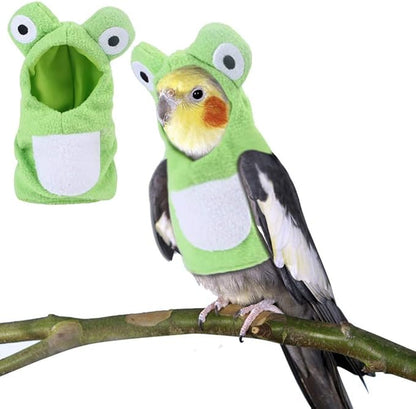 Sun Conure Bird Diaper Flight Suit Frog Shape Hoodie Cosplay Photo Prop for Parrots African Greys Parakeet Cockatiel Reusable Adjustable Apparel (S)