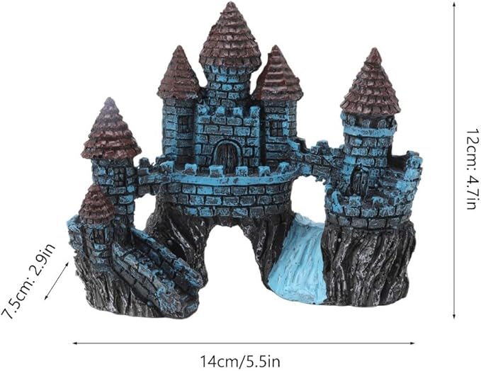 5.5 Inch Blue Resin Castle Fish Tank Ornament Vintage Simulation House Cave Hideouts Aquarium Fish Tank Decoration
