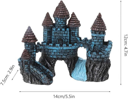 5.5 Inch Blue Resin Castle Fish Tank Ornament Vintage Simulation House Cave Hideouts Aquarium Fish Tank Decoration