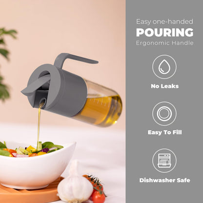 Zuutii Olive Oil Dispenser Bottle 18.6oz – Auto Flip Glass Vinegar Bottle with No-Drip Spout for Kitchen Cooking, Oil and Sauce Dispenser,Gray