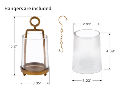 Twakutwaku 3.3" Wide Modern Farmhouse Metal Hurricane Candle Holder with Handmade Sturdy Glass Sleeve in Antique Brass for Pillar Candle & Plants, Glass Hurricane Lantern, Industrial, Minimalistic