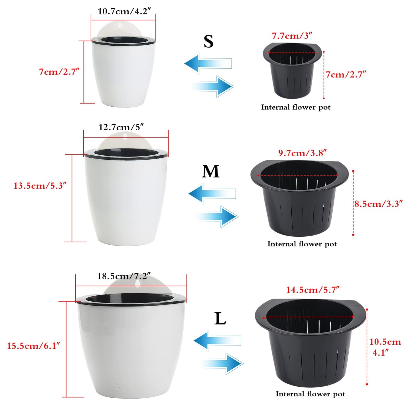 Sungmor Self Watering Wall Planter - Modern White & 3PC Pack & Large Size - Indoor Outdoor Vertical Flower Pot - Wall Mounted Window Hanging Pot - Water Storage Space Design Container