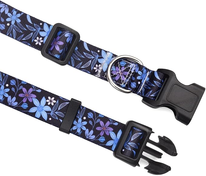 Mihqy Dog Collar with Bohemia Floral Tribal Geometric Patterns - Soft Ethnic Style Collar Adjustable for Small Medium Large Dogs(Floral Blue,XS)