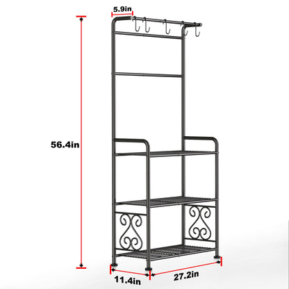 Plant Stand Indoor Outdoor Heavy Duty Metal - 56.4" Tall 3-Tier Shelf for Multiple Plants, Flowers, Rustproof Black Storage Rack for Patio, Balcony, Living Room, Garden, Includes Hooks&Adjustable Feet