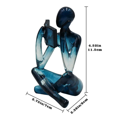 Reading Women Statue, Translucent Blue Resin Thinker Sculptures, Abstract Art Ornament, Modern Aesthetic Figurine Decoration for Home Living Room Bedroom Office Shelf Table Desk Bookshelf Decor