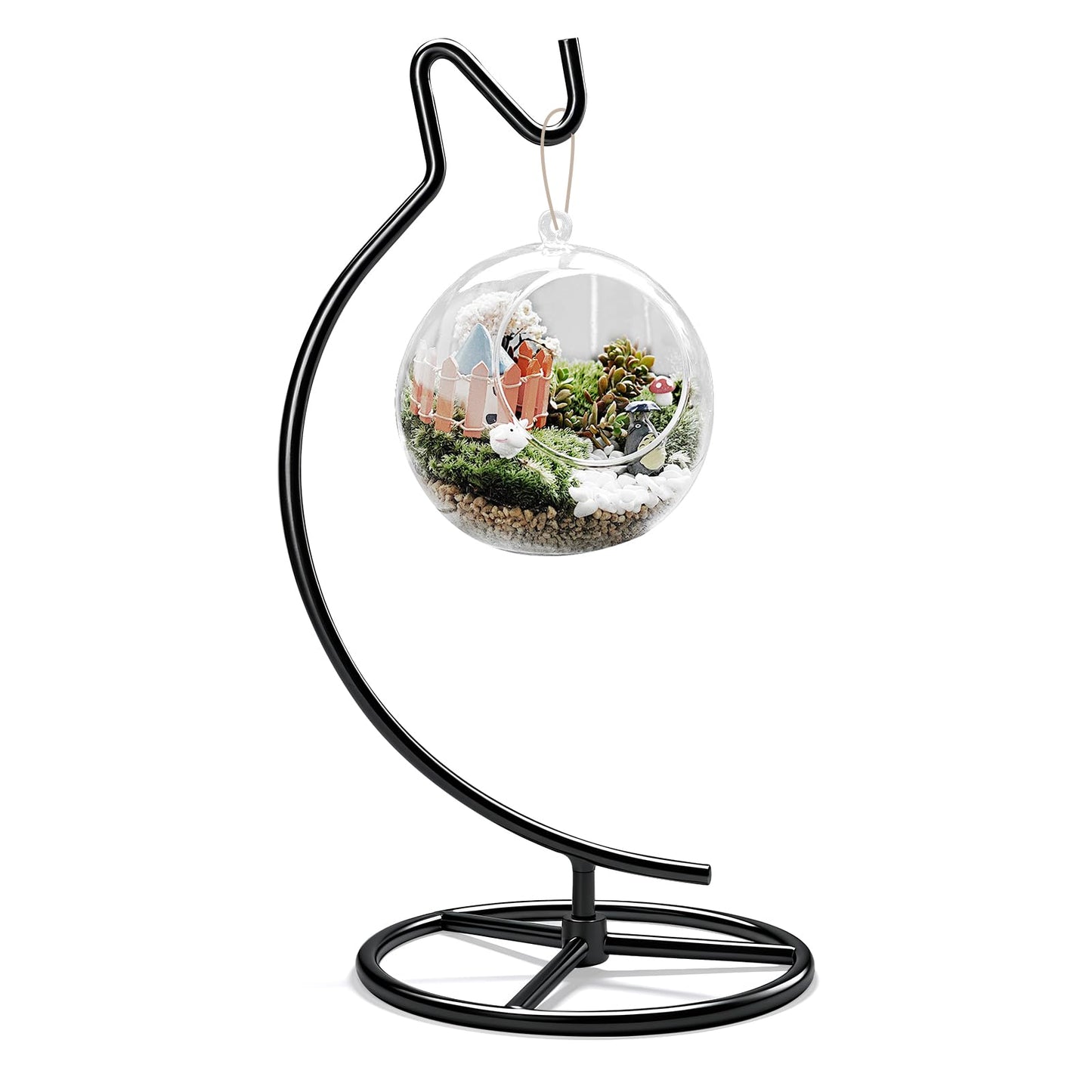 TSUMAZURE Ornament Display Stand with Hook, 11" Black Iron Hanging Stand for Air Plants, Glass Balls, Witch Balls, Terrariums, Christmas & Wedding Decorations, Home & Office Decor (black)